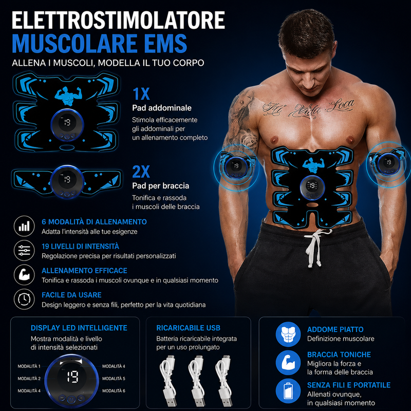 Stimolatore EMS Addominale 3-in-1